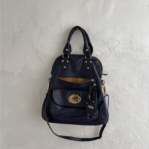 Navy leather Emma fox satchel bag